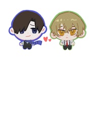 two anime characters with hearts on their faces