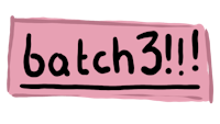 a pink piece of paper with the word batch 3 written on it