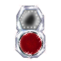 a red and white button with a snowflake on it