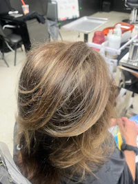the back of a woman's hair in a salon