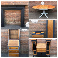 a collage of pictures showing various furniture items