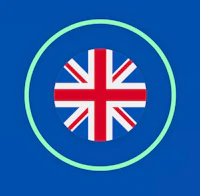 the british flag in a circle on a blue background