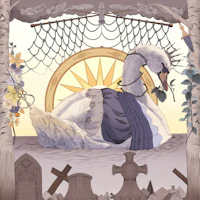 an illustration of a swan in a graveyard