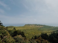 a view of the ocean from the top of a hill