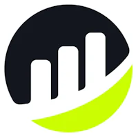 a yellow and black logo with a graph on it