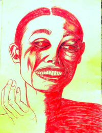 a drawing of a man with a red face