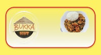 a plate of food with the words bukua mt on it