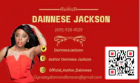 a business card with a woman in a red dress
