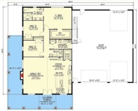 a floor plan for a garage with two bedrooms and two bathrooms