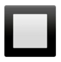 a black square button on a white background