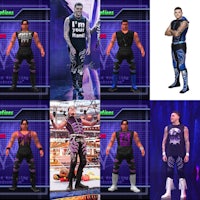 a group of wrestlers in different outfits