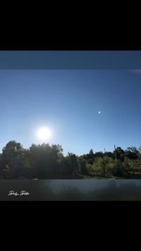 a photo of the sun in the sky with trees in the background