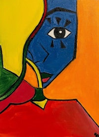 an abstract painting of a woman's face