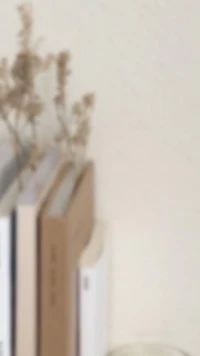 a candle sits on a shelf next to books