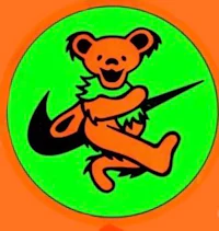 nike teddy bear logo on an orange background