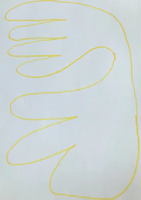 a drawing of a hand with yellow lines on it