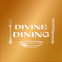 divine dining logo on a golden background