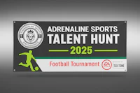 a banner for the adrenaline sports talent hunt football tournament