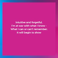 a pink and purple background with a quote that says, i'm at war with what i know what can i remember it