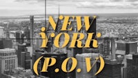 a black and white photo of a city with the words new york po v