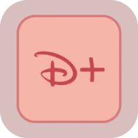 a pink square with the word disney plus on it