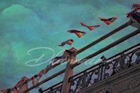 rainbow flags on a railing
