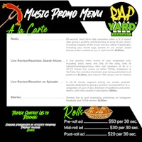 Rap yard podcast promotion menu