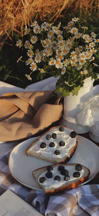 a plate of bread with blueberries on it