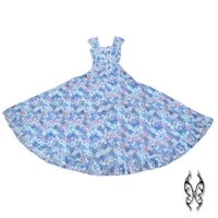 a blue and white dress with a flower on it