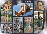 a collage of pictures of a woman in a dress