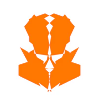 an orange logo with a geometric design on it