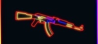 an ak - 47 neon gun on a black background