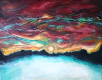 an oil painting of a colorful sunset