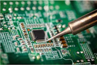a soldering iron is being used on a circuit board