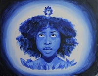 a painting of a woman with blue hair
