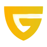 a yellow shield logo on a black background
