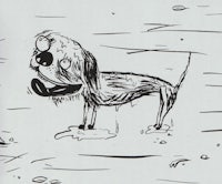 a drawing of a dog in the sand
