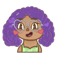 a cartoon girl with purple hair and glasses