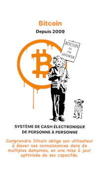 a poster with the words'bitcoin' and an image of a man holding a sign