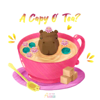 a cup of tea with a hippo in it