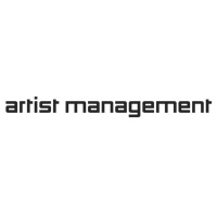 the artist management logo on a black background
