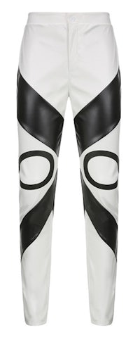 a white and black leather biker pant