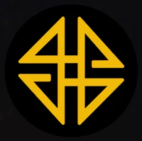 a yellow and black logo with the letters hgh