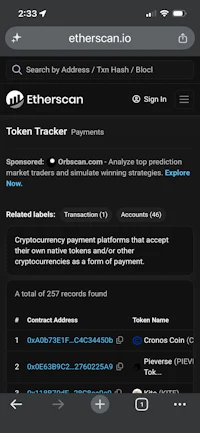 a screenshot of the etherscan app on an iphone