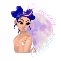 an image of a girl with blue hair and a moon in the background
