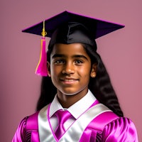 a young girl in a graduation gown posing for a photo