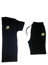 a black t - shirt and shorts set