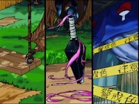 a series of pictures showing a man with a sword and a woman with a sword