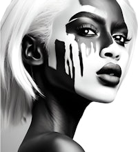 a black and white portrait of a woman with paint on her face