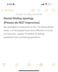 daniel moloy apology please do not improve